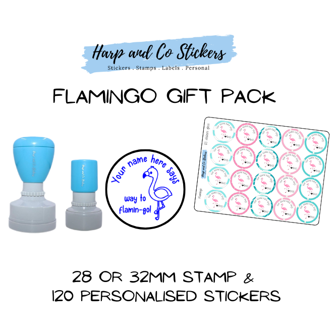 Gift Pack 28 or 32mm Stamp + 120 Stickers - Flamingo