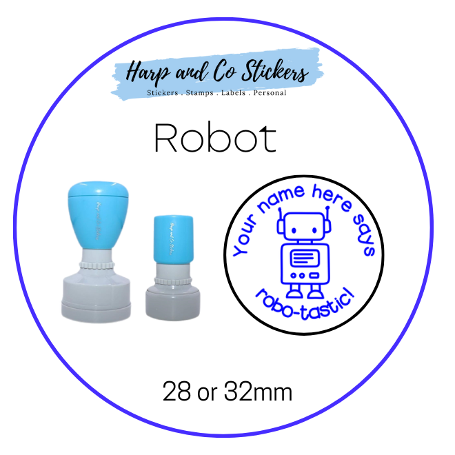 28 or 32mm Personalised Merit Stamp - Robot