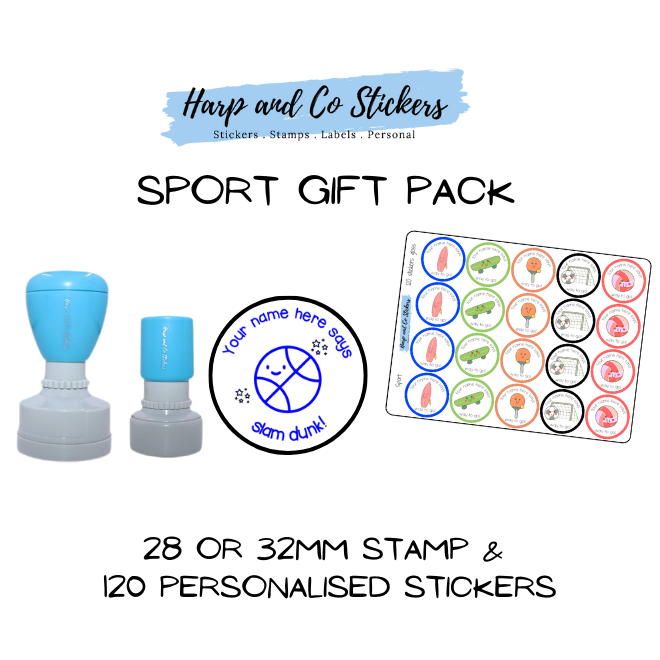 Gift Pack 28 or 32mm Stamp + 120 Stickers - Sport