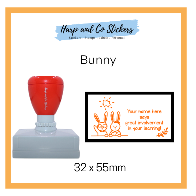 Personalised Rectangle 32 x 55mm stamp - Bunny