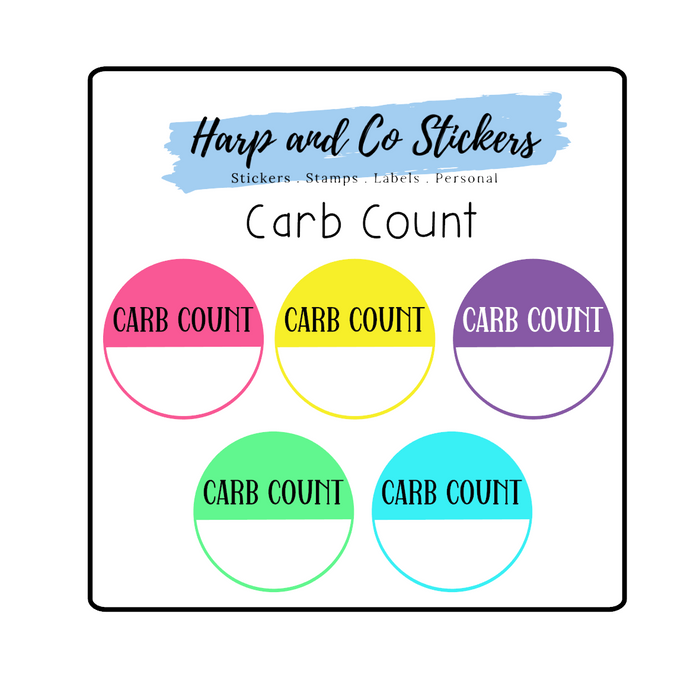 60 laminate vinyl Carb count stickers - perfect for tracking carbs for diabetes, diets etc