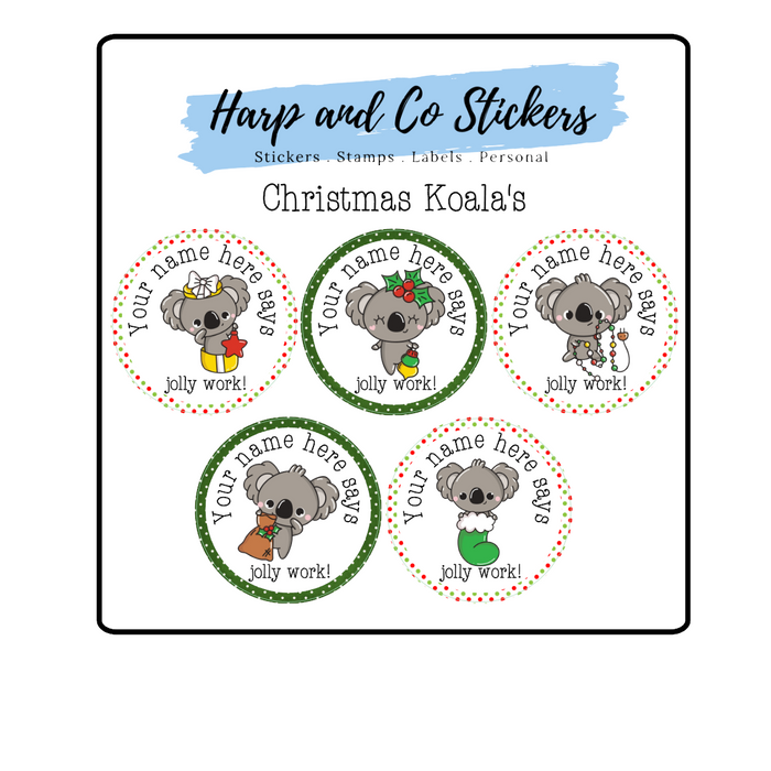 Personalised stickers - Christmas Koala's
