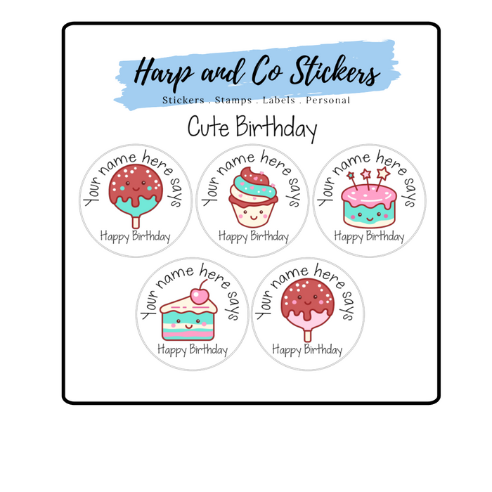 Personalised stickers - Cute Birthday