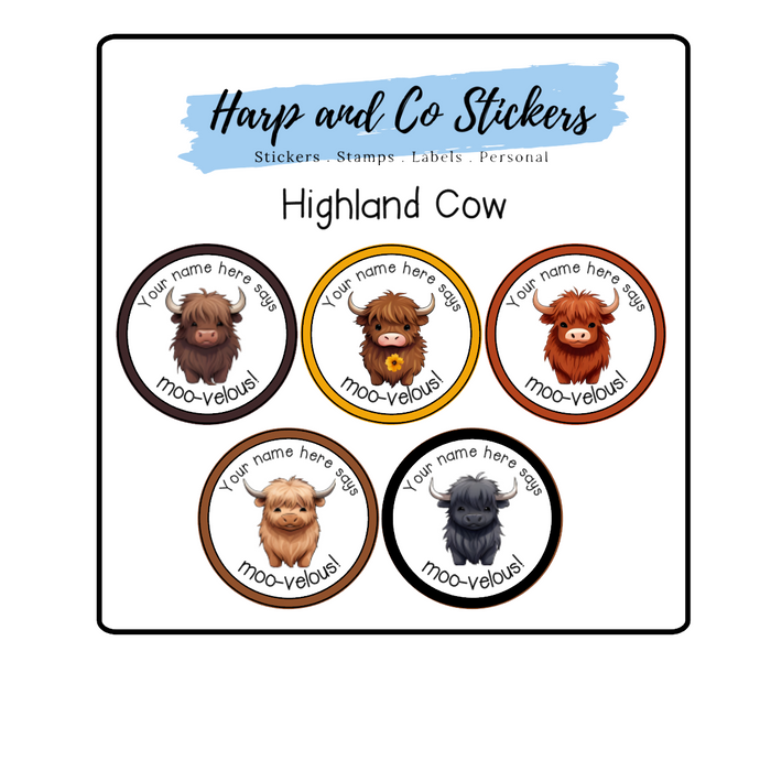 Personalised stickers - Highland Cow