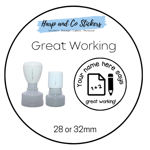 28 or 32mm Personalised Round Stamp - *Great Working* - Great for the classroom!