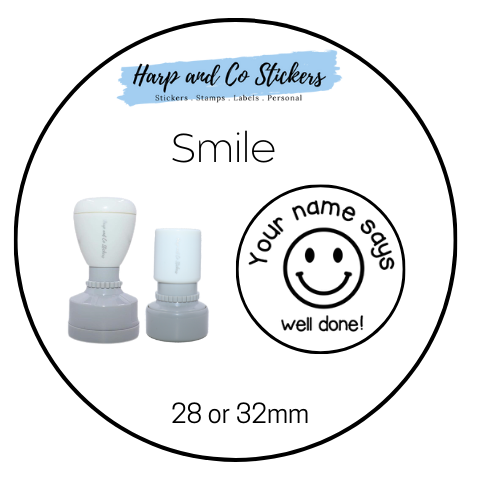 28 or 32mm Personalised Round Stamp - *Smile* - Great for the classroom!