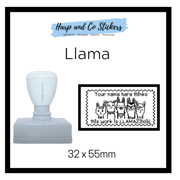 Personalised Rectangle 32 x 55mm stamp - Llama