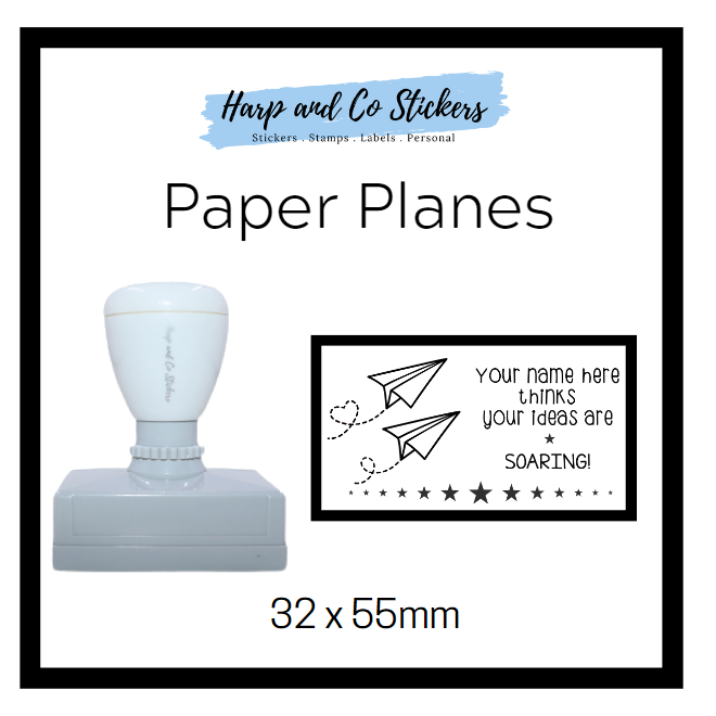 Personalised Rectangle 32 x 55mm stamp - Paper Planes