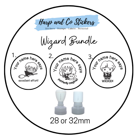 28 or 32mm Personalised Stamp Bundle - 3 Wizard stamps