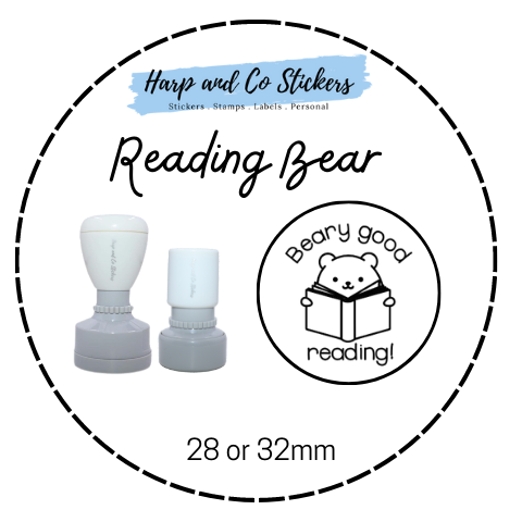 28 or 32mm Round Stamp - Reading Bear