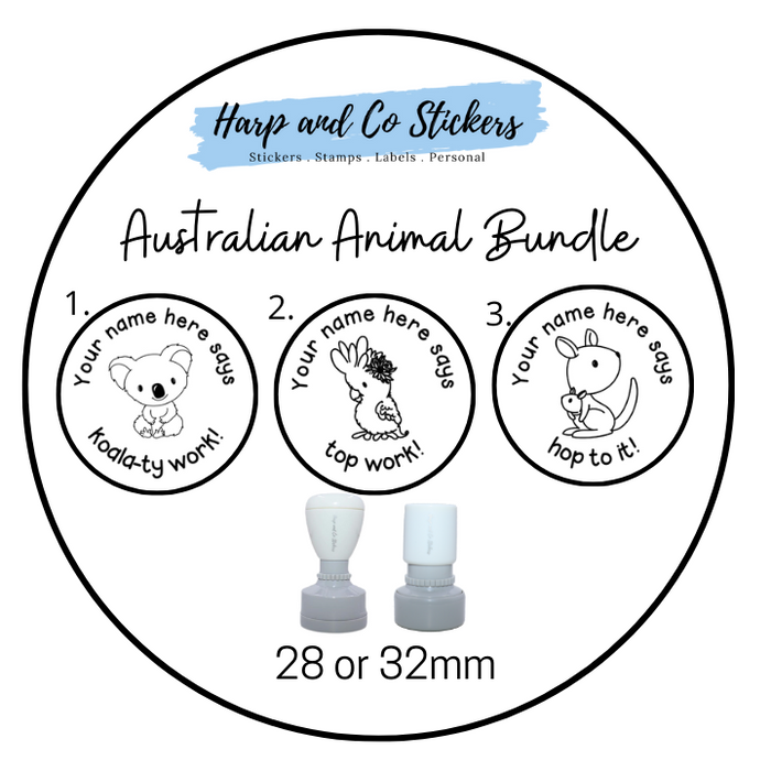 28 or 32mm Personalised Stamp Bundle - 3 Australian Animals stamps