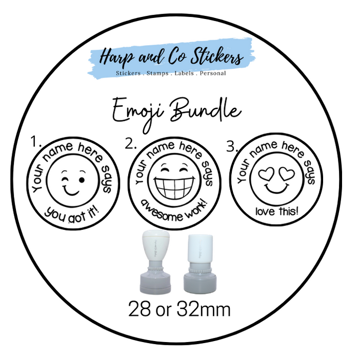 28 or 32mm Personalised Stamp Bundle - 3 Emoji stamps
