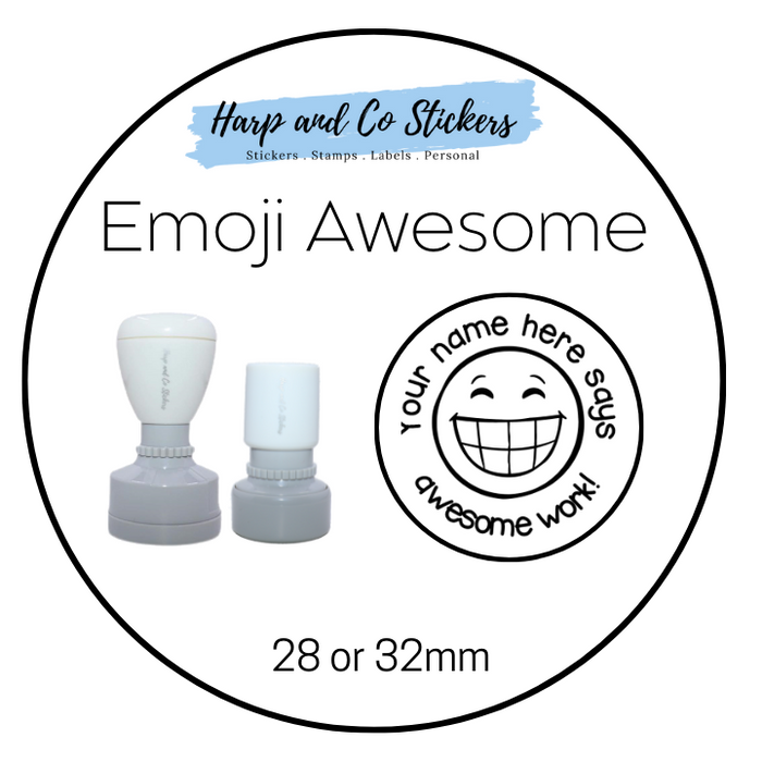 28 or 32mm Personalised Merit Stamp - *Emoji Awesome* - Great for the classroom!