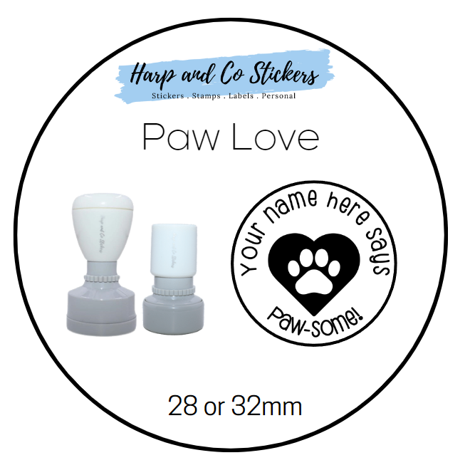 28 or 32mm Personalised Merit Stamp - Paw Love