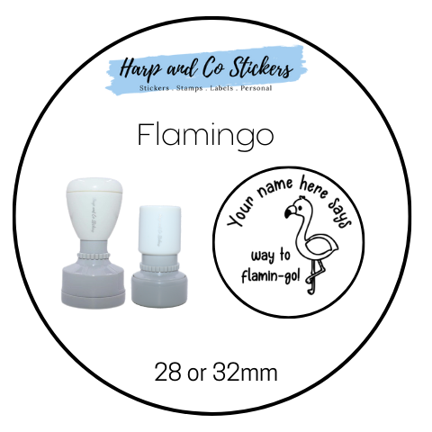 28 or 32mm Personalised Round Stamp - *Flamingo* - Great for the classroom!