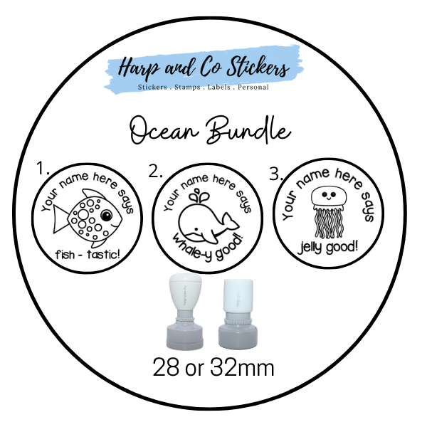 28 or 32mm Personalised Stamp Bundle -  3 Ocean stamps