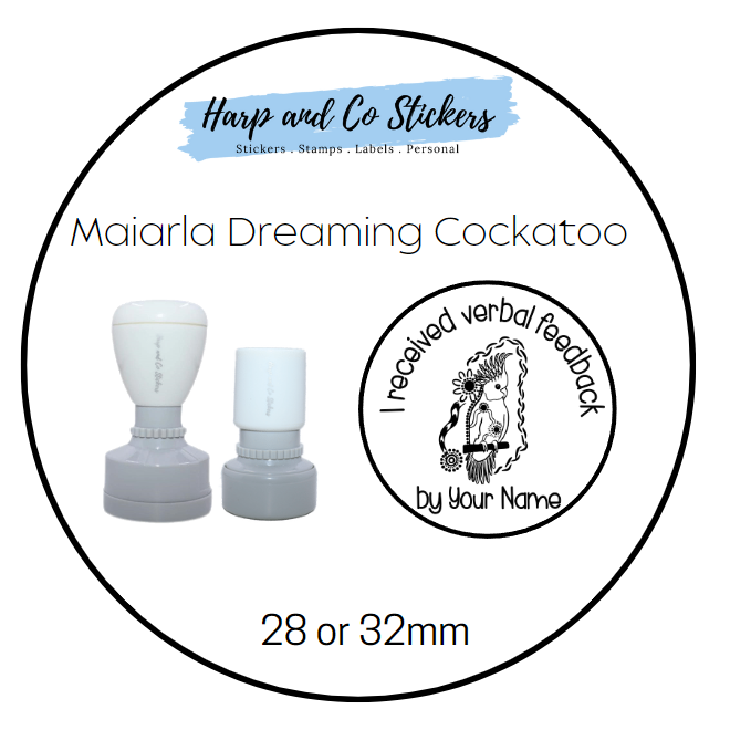 28 or 32mm Personalised Merit Stamp - Maiarla Dreaming Cockatoo