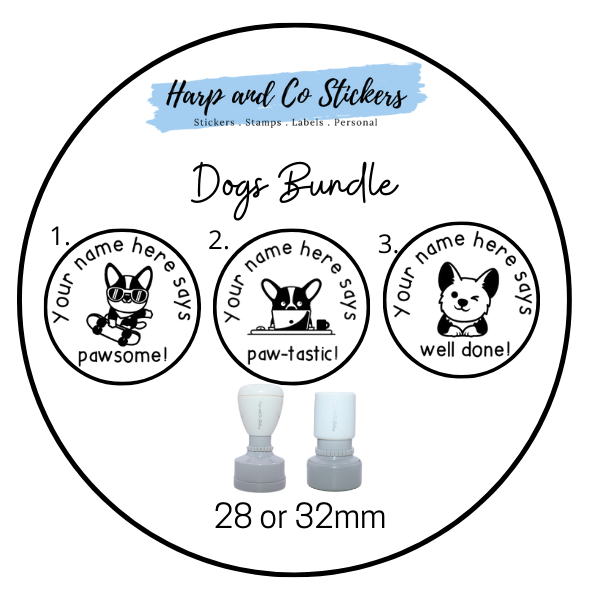 28 or 32mm Personalised Stamp Bundle - 3 Dogs Stamps