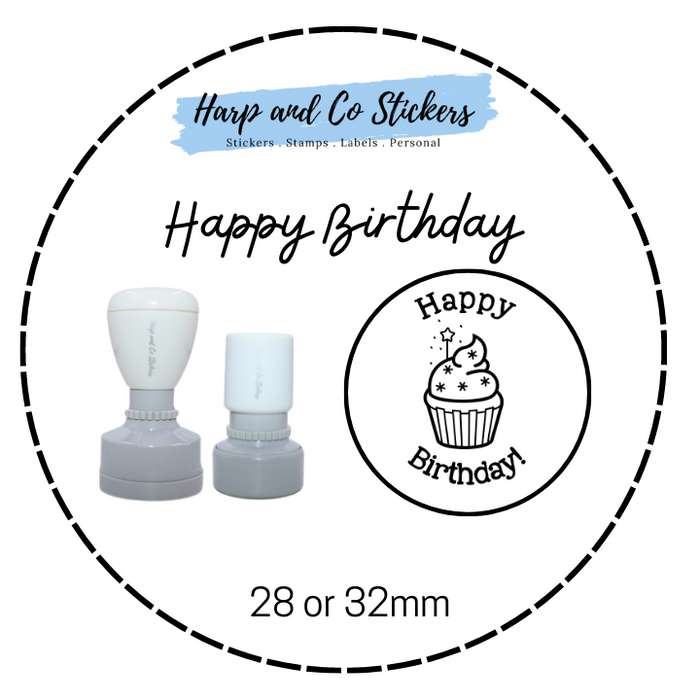 28 or 32mm Round Stamp - Happy Birthday