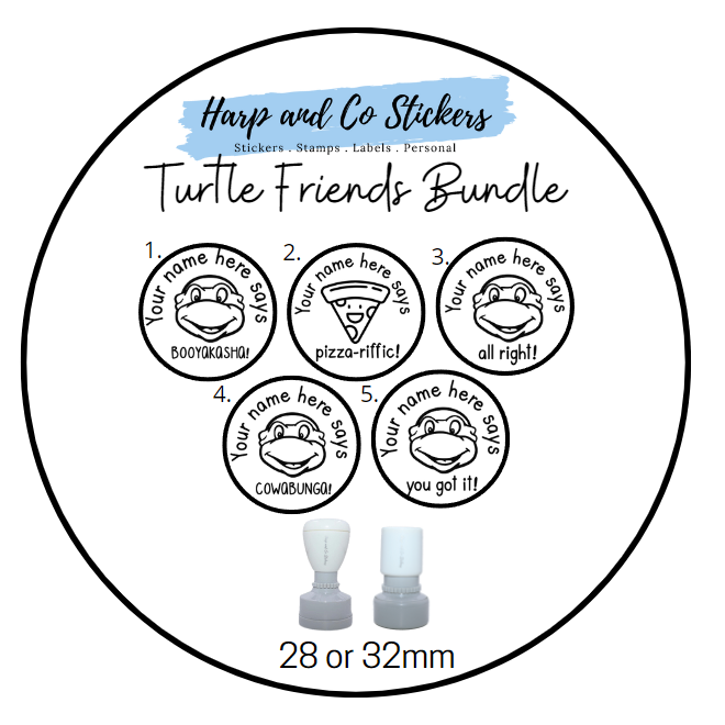 28 or 32mm Personalised Stamp Bundle - 5 Turtle and Friends Stamps