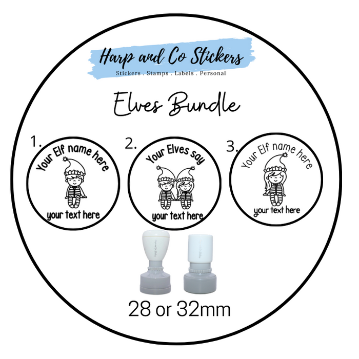 28 or 32mm Personalised Stamp Bundle - 3 Elves Stamps