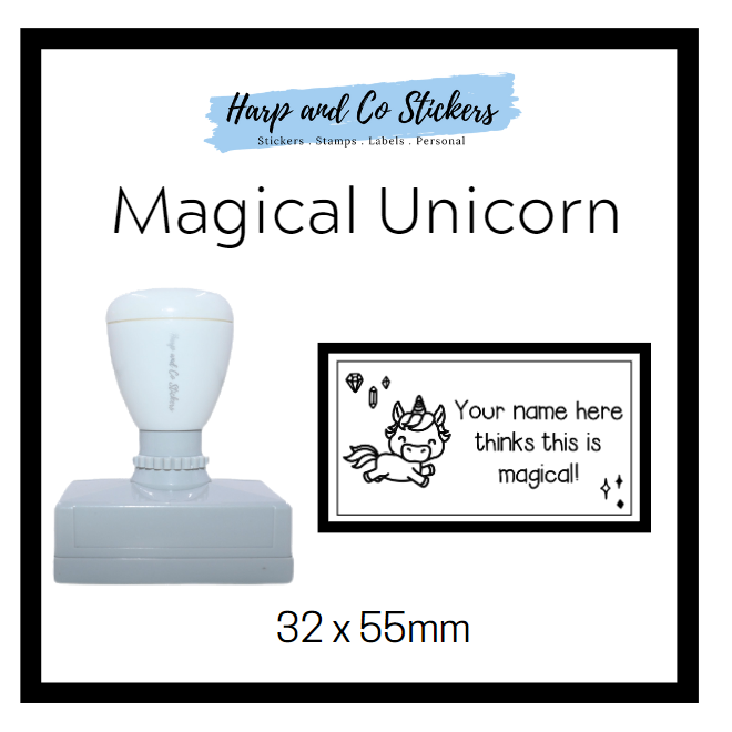 Personalised Rectangle 32 x 55mm stamp - Magical Unicorn