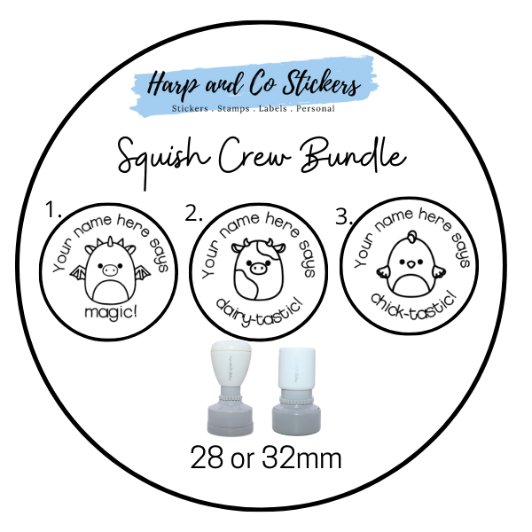 28 or 32mm Personalised Stamp Bundle - 3 Squish Crew stamps