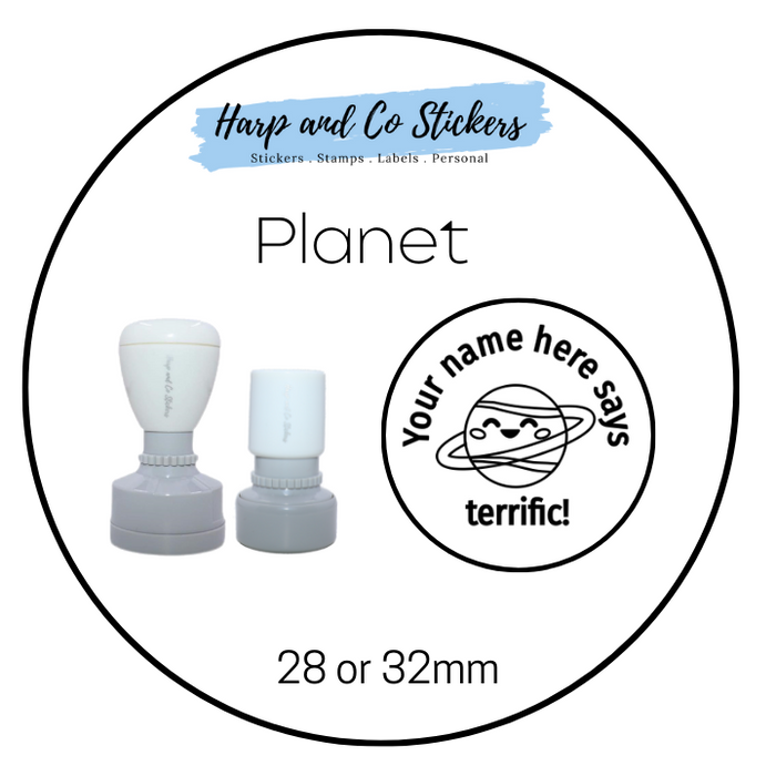 28 or 32mm Personalised Round Stamp - *Planet* - Great for the classroom!