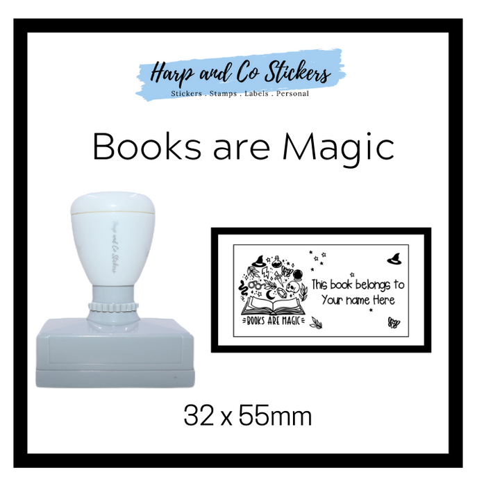 Personalised Rectangle 32 x 55mm stamp - Books are Magic