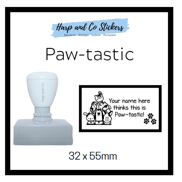 Personalised Rectangle 32 x 55mm stamp - Paw-tastic!