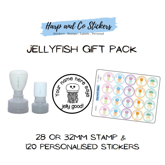 Gift Pack 28 or 32mm Stamp + 120 Stickers - Jellyfish