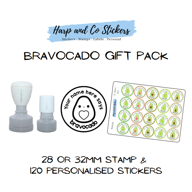 Gift Pack 28 or 32mm Stamp + 120 Stickers - Bravocado