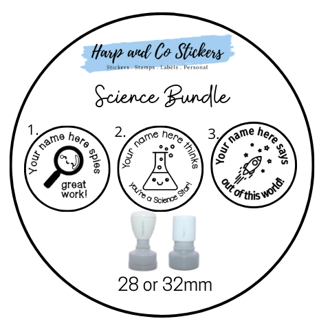 28 or 32mm Personalised Stamp Bundle - 3 Science stamps