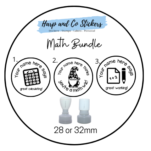 28 or 32mm Personalised Stamp Bundle - 3 Math stamps
