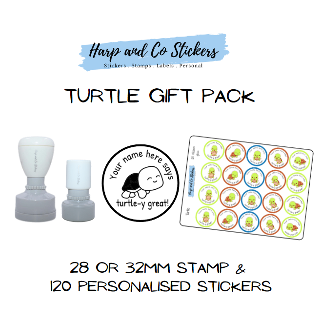 Gift Pack 28 or 32mm Stamp + 120 Stickers - Turtle