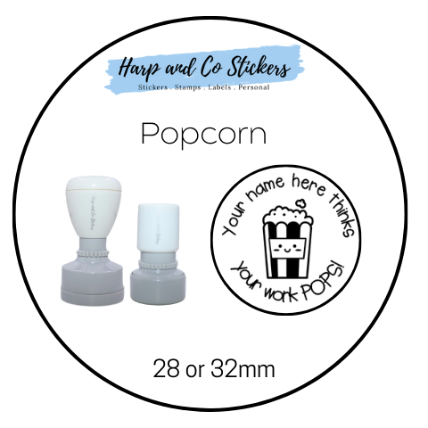 28 or 32mm Personalised Round Stamp - *Popcorn* - Great for the classroom!