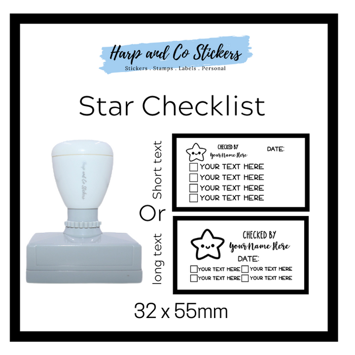 Editable 32 x 55mm - Star - Personalised Checklist self inking stamp