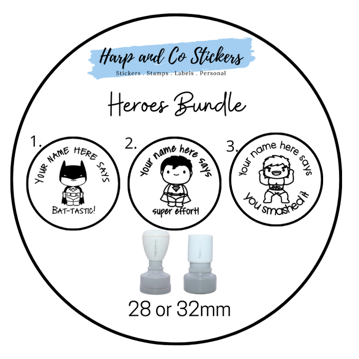 28 or 32mm Personalised Stamp Bundle - 3 Hero stamps