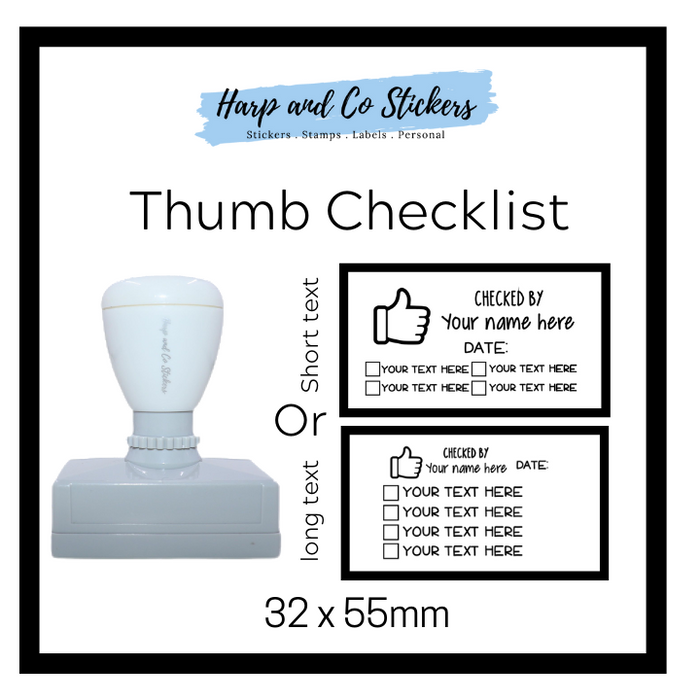 Editable 32 x 55mm - Thumb - Personalised Checklist self inking stamp