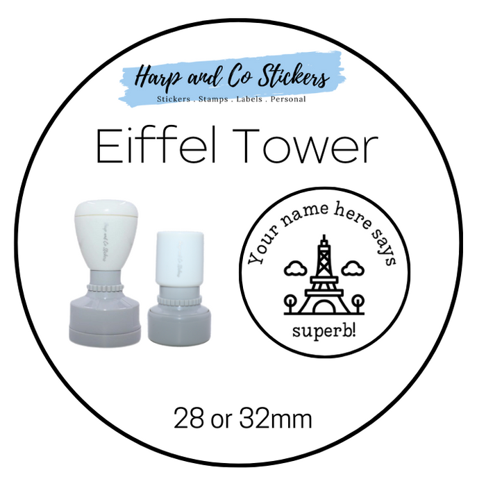 28 or 32mm Personalised Merit Stamp - *Eiffel Tower* - Great for the classroom!