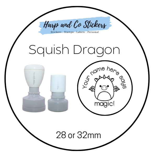 28 or 32mm Personalised Merit Stamp - Squish Dragon