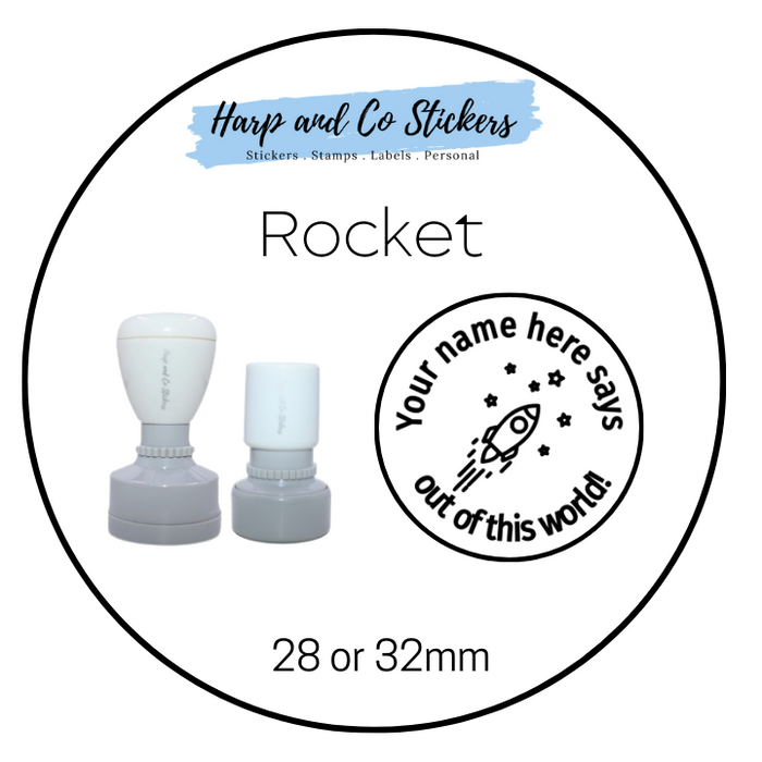 28 or 32mm Personalised Round Stamp - *Rocket* - Great for the classroom!