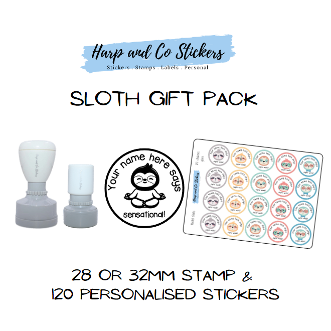 Gift Pack 28 or 32mm Stamp + 120 Stickers - Sloth