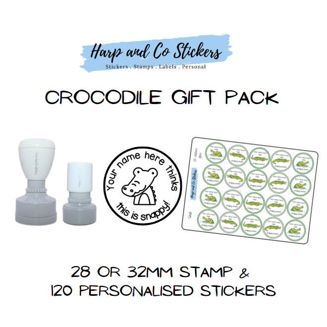 Gift Pack 28 or 32mm Stamp + 120 Stickers - Crocodile