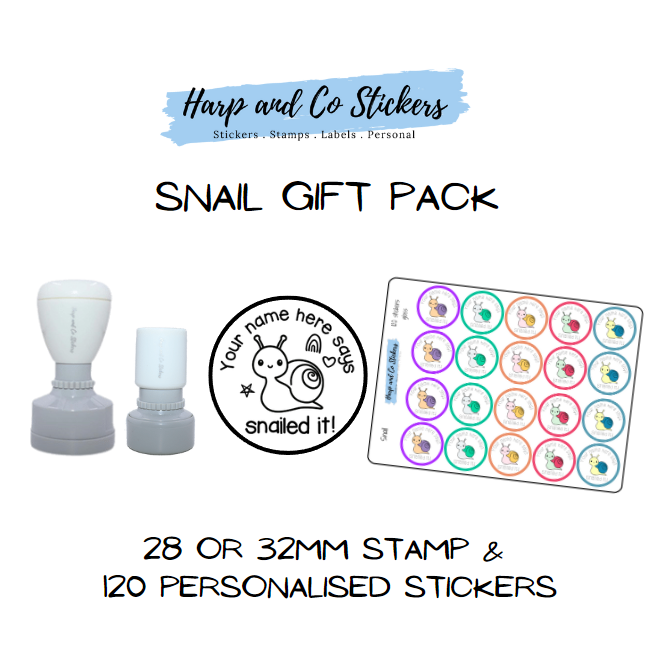 Gift Pack 28 or 32mm Stamp + 120 Stickers - Snail