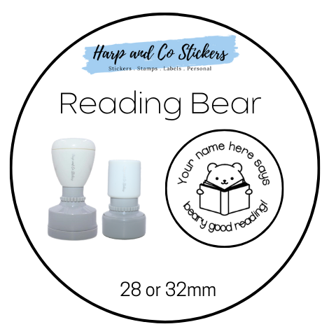 28 or 32mm Personalised Round Stamp - Reading Bear