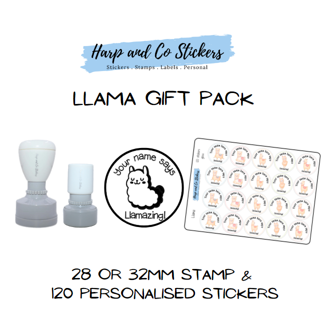 Gift Pack 28 or 32mm Stamp + 120 Stickers - Llama