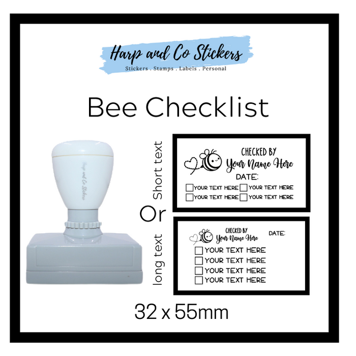 Editable 32 x 55mm - Bee - Personalised Checklist self inking stamp