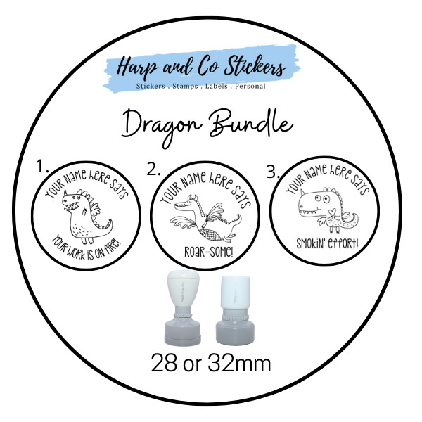 28 or 32mm Personalised Stamp Bundle - 3 Dragons Stamps