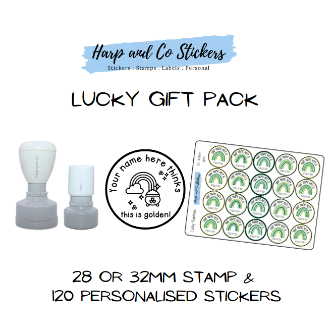 Gift Pack 28 or 32mm Stamp + 120 Stickers - Lucky